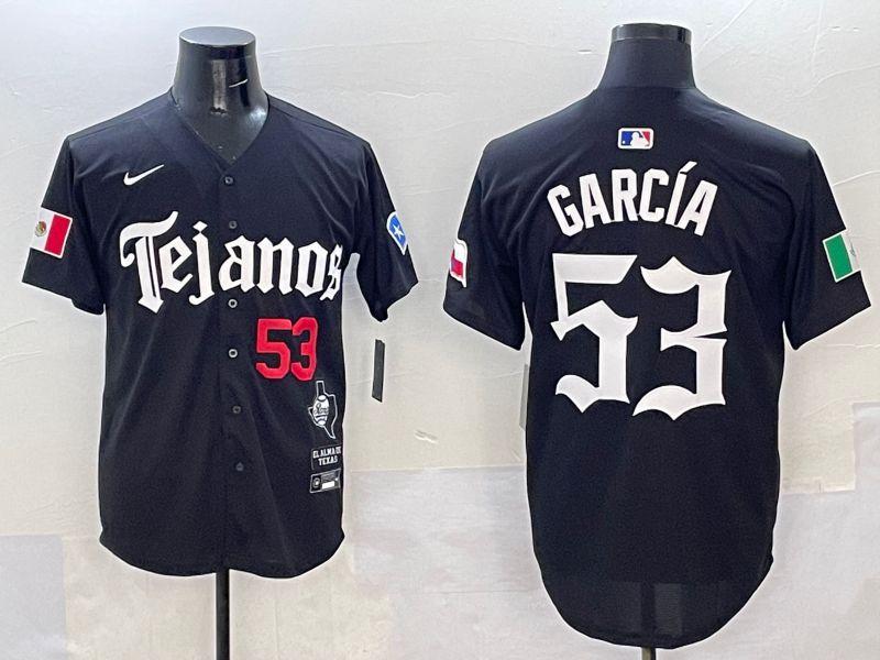 Men Texas Rangers #53 Garcia Black Five generations Joint Name 2025 Nike MLB Jersey style 4->texas rangers->MLB Jersey